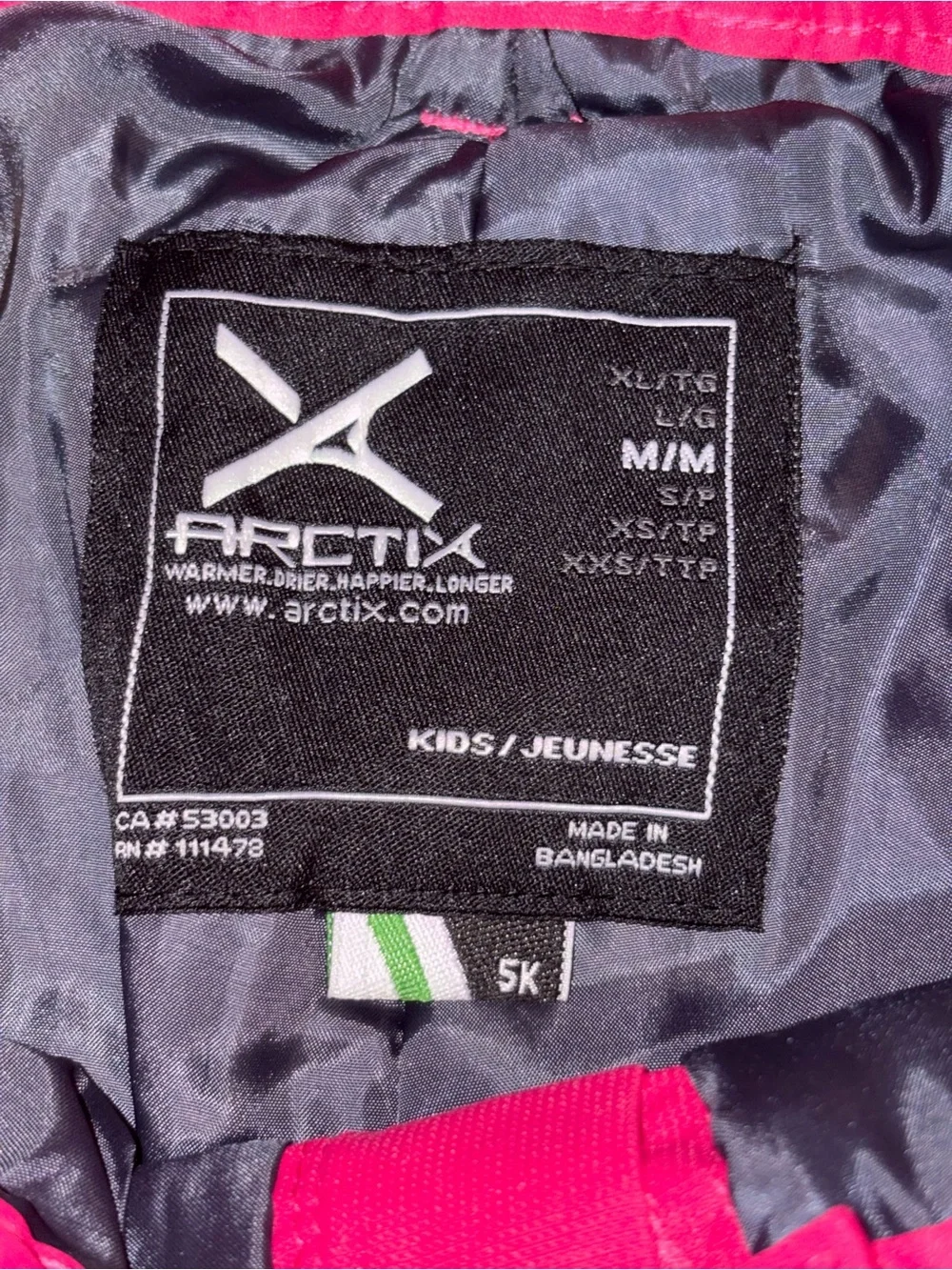 Arctix Kids Snow Pants with Reinforced Knees and Seat in fuchsia medium - Picture 8 of 12